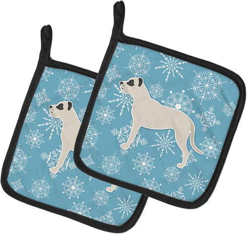 Caroline's Treasures BB3567PTHD Winter Snowflake Dogo Argentino Pair of Pot Holders Kitchen Heat Resistant Pot Holders Sets Oven Hot Pads for Cook...