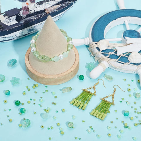 SUNNYCLUE 1 Box 3100+Pcs Ocean Theme Beads Kit Starfish Shell Bead Fish Glass Beads Green Glass Ocean Beads Sea Animals Beads Glass Loose Spacer B...
