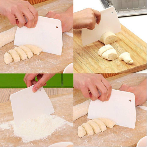 Luckycivia 3-Piece Trapezoidal Plastic Scraper - Multi-Function Kitchen Tool for Pizza Dough, Pastry, Cake (White)...