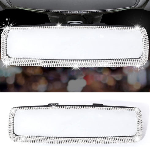 LivTee Bling Car Rearview Mirror, Decorations Rear View Mirror with HD Glass, Interior Accessories for Women and Teens - White...