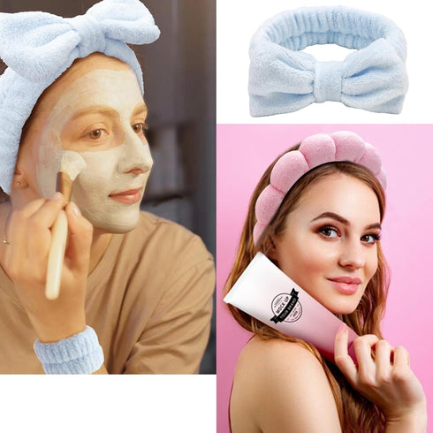 6Pcs Spa Headband for Washing Face with Wristband Towe, Skincare Makeup Puffy Cloud Headbands Soft Sponge Absorbs Water for Shower (Pink and Blue)...