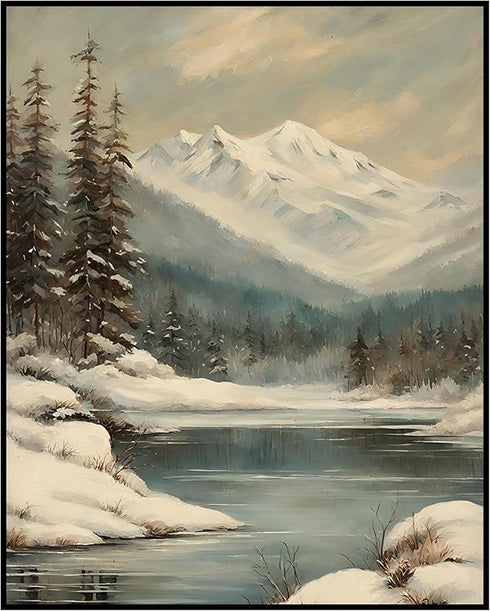 Posterizer 1 pcs-snowy winter nature scene with a lake-3-Landscape & Nature Art-GIft for Men Women Teens-Living Room Bedroom Decor- unframed wall ...