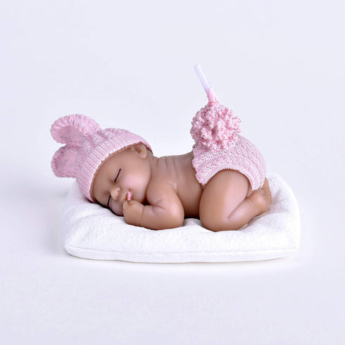 Birthday Candle Brown Sleeping Baby Cake Topper Candle for Party Baby Shower and Wedding (Pink)...