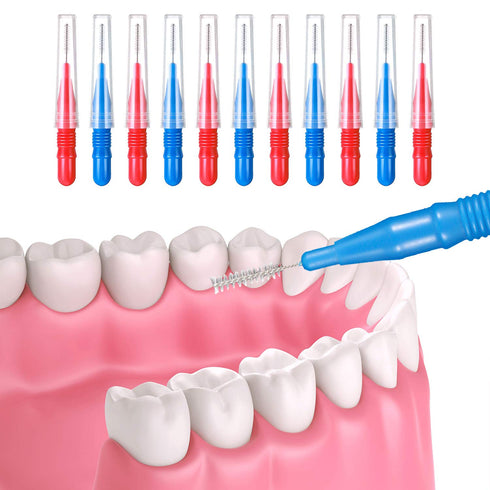 150 Pieces Interdental Brush Toothpick Tooth Flossing Head Oral Interdental Brush Flosser Toothpick Cleaners Tooth Cleaning Tool (Red, Blue,0.1 In...