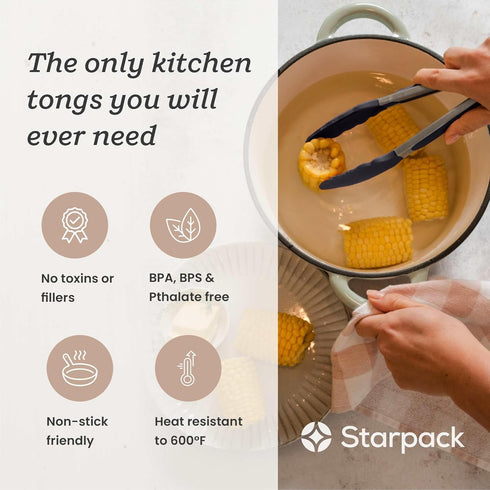 StarPack Premium Silicone Kitchen Tongs 9-Inch - Stainless Steel with Non-Stick Silicone Tips, High Heat Resistant to 600°F, For Cooking, Serving,...