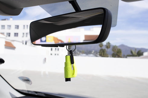 resqme The Original Emergency Keychain Car Escape Tool, 2-in-1 Seatbelt Cutter and Window Breaker, Made in USA, Family Pack of 3, Red, Blue, Yello...