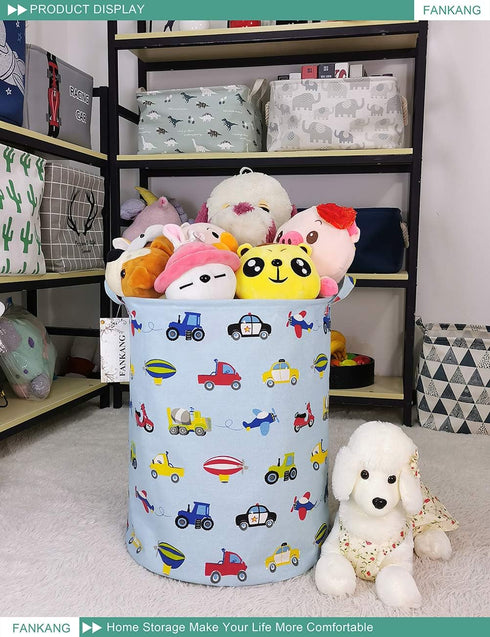 FANKANG Storage Basket, Nursery Hamper Canvas Laundry Basket Foldable with Waterproof PE Coating Large Storage Baskets for Kids Boys and Girls, Of...