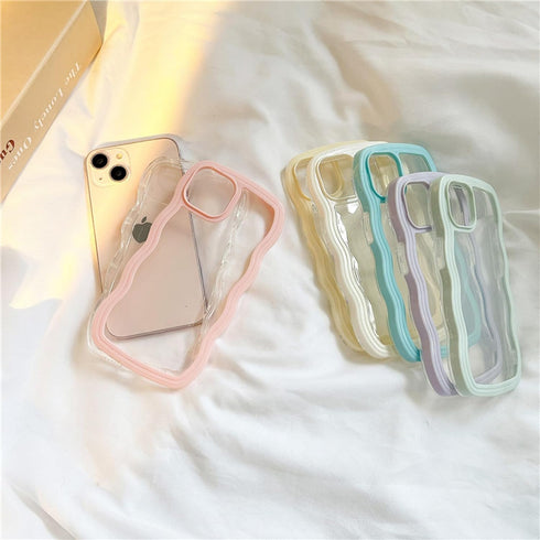 Compatible for iPhone 15 Plus Case Clear Cute Curly Wave Frame Shape for iPhone 15 Plus Phone Cases Shockproof Soft Protective Phone Cover for Wom...