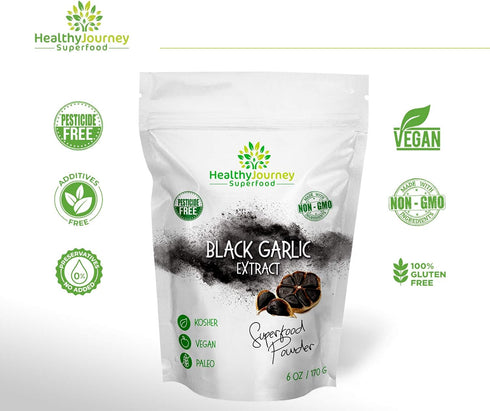 Black Garlic Extract Powder by HealthyJourney - Pesticide Free - Non-GMO - Vegan - Gluten Free - Rich in Antioxidant - 6 OZ...