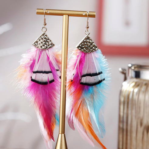 lureme Bohemian Style Boho Multicolor Pheasant Feathers Dangle Earrings for Women and Girls (er006359)...