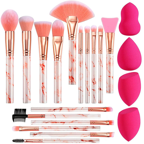 DUAIU Professional Makeup Brushes Set 16PCS Marble Handle with 4PCs Sponge Blenders Foundation Brushes Eyeshadow Brush Lip Brush Silicone Face Mas...
