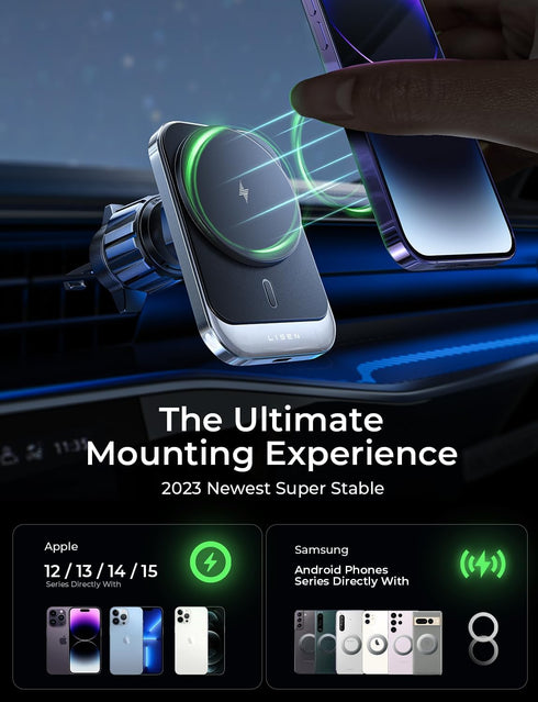 LISEN for MagSafe Car Mount Charger, 15W Wireless Charger for iPhone Magnetic Phone Holder Mount, Universal Vent Car Charger Fits iPhone 15 Pro Ma...