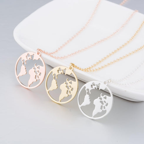 Vintage Round Origami World Map Necklace Women Geometric Earth Globe Map Necklace Circle Pendants Choker Jewelry 18"...