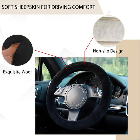 Car Fuzzy Steering Wheel Cover, 15 inch Soft Wool Fur Steering Wheel Protector, Fluffy Car Wheel Covers for Winter Warm, Car Interior Decoration A...