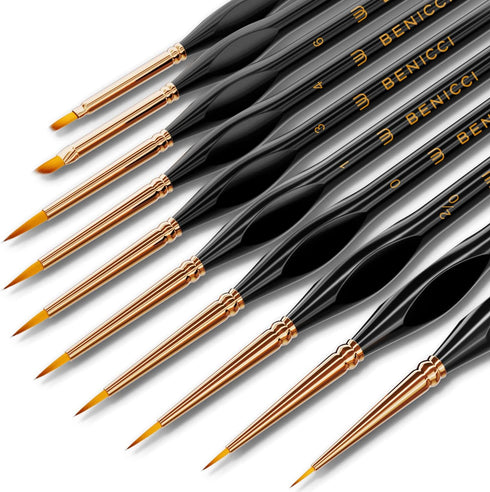 Professional Miniature Paint Brushes - Paint Brush Set of 10 Detail Paint Brushes - for Fine & Art Painting - w/Comfortable Grip Handles - Perfect...