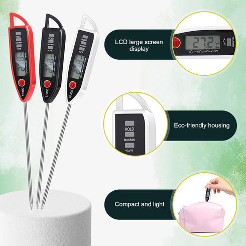 6 Set Waterproof Food Thermometer for Water, Liquid, Candle and Cooking Digital Meat Thermometer with Long Probe Instant Read Thermometer for Kitc...
