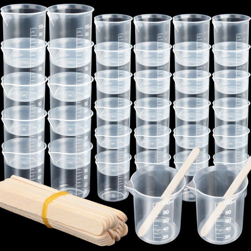 LEOBRO 36 PCS Resin Mixing Cups, 12PCS 100ML Plastic Measuring Cups for Resin, 24PCS 50ML Paint Mixing Cups, with Craft Sticks, Plastic Beakers, L...