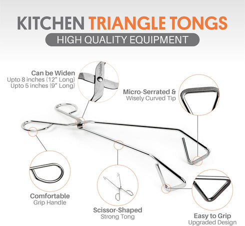 UPIT Kitchen Triangle Tongs for Cooking, Heavy Duty Stainless Steel Scissor-Shaped Serrated Serving Plier for Barbeque, Vegetable, Fruits, Food, M...