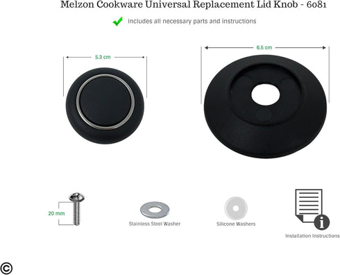 Cookware Universal Replacement Lid Knob – Heat Resistant, Bakelite Kitchen Pot Lid Handle, Black w/Silver Lining (1)...