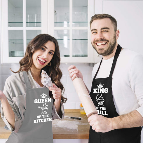 Funny Aprons for Couple, His and Hers Aprons Set, Kitchen Aprons with 2 Pockets for Cooking Grilling Baking, Anniversary Wedding Bridal Shower Bir...