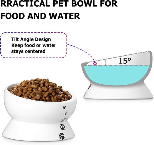 Y YHY Elevated Cat Food Bowl, Raised Pet Food and Water Bowl for Cat and Small Dog, Tilted Ceramic Water Bowl No Spill,15oz, Dishwasher Safe...