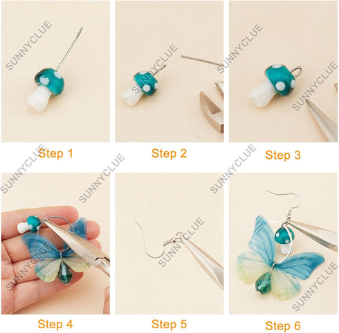 SUNNYCLUE 1 Box DIY 10 Pairs Butterfly Charms Fabric Butterflies Wing Charm Fairy Themed Earring Making Kit Moon Crescent 3D Mushroom Charm Fairy ...