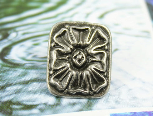 Bezelry 12 Pieces Rectangle Ice Flower Metal Shank Buttons 18mm (11/16 inch) (Antique Silver)...