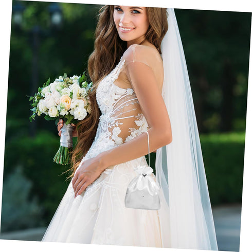 Beaupretty White Bridal Bridesmaid Satin Flower Decorated Dolly Bag Handbag Wedding Bag Pouch Lovely Gift...