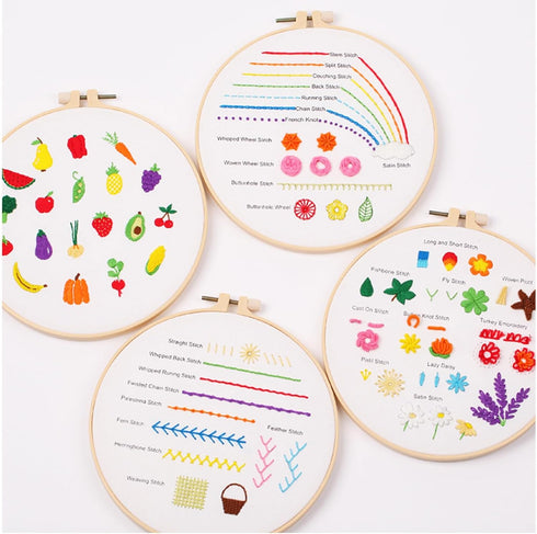 Beginner's Embroidery Stitch Practice Kit, 3 Flora and Fauna Embroidery Kits to Learn 30 Different Stitches, Includes Embroidery Hoop and Floss, w...