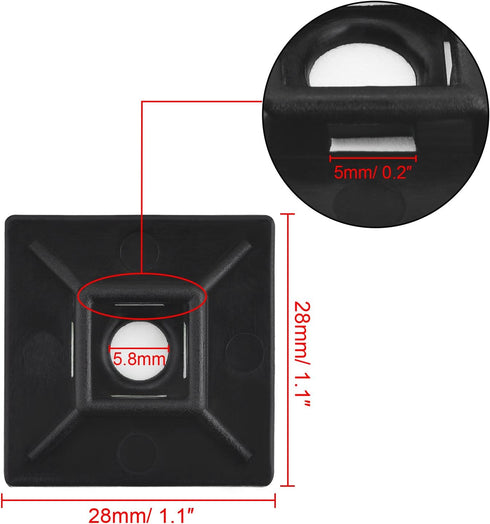 100 Pack Black Zip Tie Adhesive Mounts Self Adhesive Cable Base Holders with Black Multi-Purpose Cable Tie (Length 200 mm, Width 2.8 cm)...