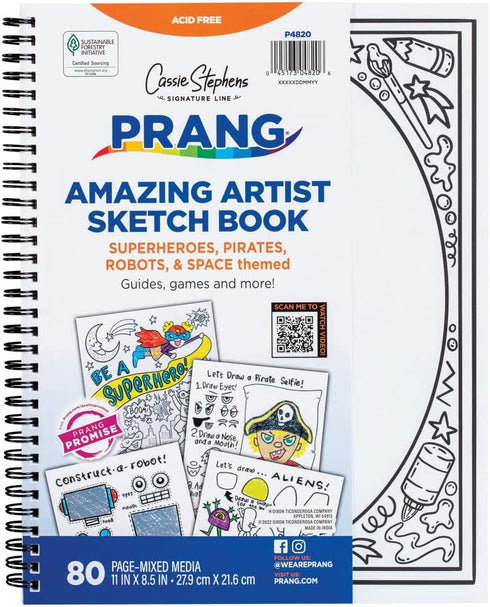 Prang Amazing Artist Sketch Book By Cassie Stephens, White, 8.5” x 11”, 80 Pages...