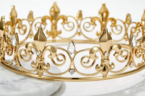 SWEETV Royal Full Round King Crown Crystal Tiara for Men Party Hats Costume Accessories...