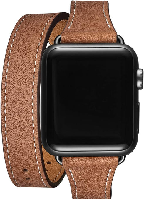 Bestig Bands Compatible with Apple Watch Band 40mm 41mm 38mm 42mm(Series 10) Women Men, Genuine Leather Double Tour Designed Slim Thin Strap for i...