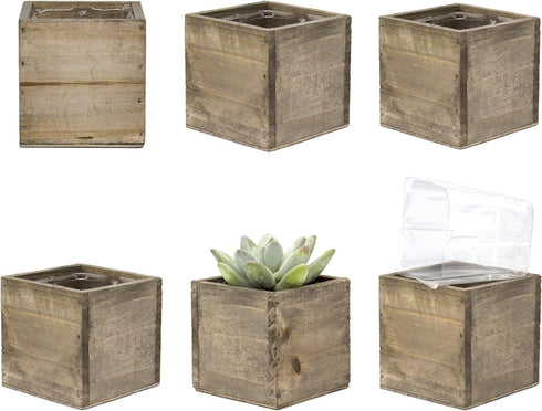 CYS EXCEL Cube Planter Box with Removable Plastic Liner (3"x3"x3")(6 PCS) | Multiple Size Choices Wood Square Planter | Indoor Decorative Window B...