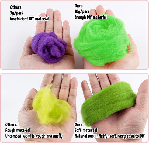 Needle Felting Wool,10 Colors Nature Fibre Wool,Wool Roving for Needle Felting,100g Wool Yarn Felt for Handmade Spinning DIY Wool Craft Materials...