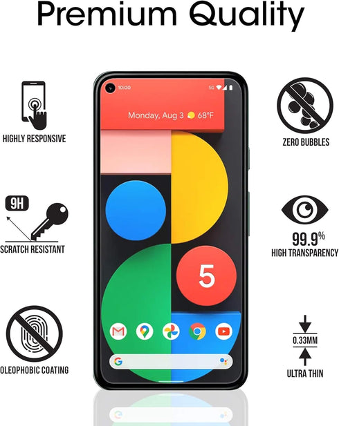amFilm (3 Pack) Tempered Glass Screen Protector for Google Pixel 5-5G 6"(2020), 0.26mm Thickness HD Clear, Anti-Scratch Bubbles-Free...