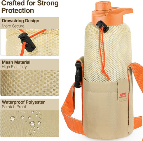 Nuovoware Water Bottle Carrier Bag, 40OZ Water Bottle Holder with Adjustable Shoulder Strap, Foldable Lightweight Drawstring Water Bottle Bag with...
