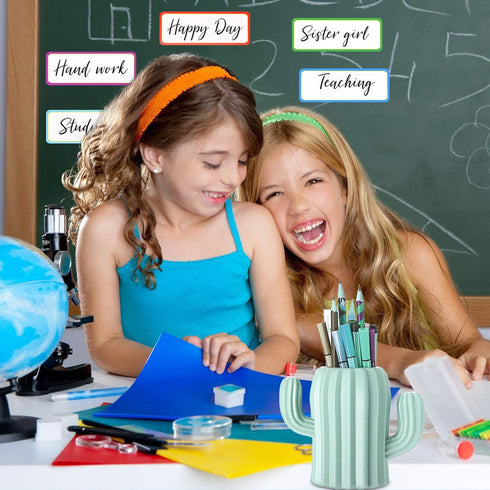 2 Pieces Cactus Pen Holder Cactus Pen Pencil Container Desktop Supplies Pen Cups Cosmetic Makeup Brush Holder for Student Multifunction Storage Bo...