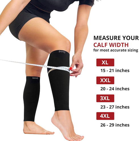BAMS Plus Size Calf Compression Sleeve for Women & Men, Viscose from Bamboo Extra Wide Leg Support for Shin Splints, Leg Pain Relief and Support, ...