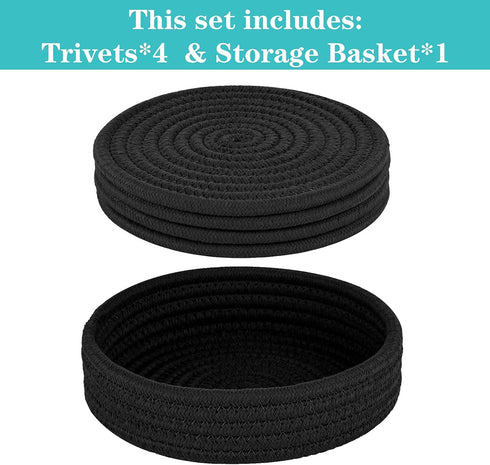 Trivets for Hot Dishes, Trivets for Hot Pots and Pans, Hot Pads for Countertops, Coasters 4 Pcs and Storage Basket 1 Pack, Pot Holders for Kitchen...