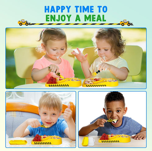 Construction Toddler Utensils - Reusable Plastic Toddler Fork and Spoon & Storage Case - Suitable for Kids Utensils Toys - Used for Toddler Gifts ...