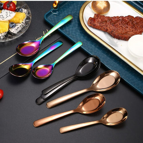 5 PCS Soup Spoon,Stainless Steel Spoon, Mirror Finish Spoons,Kitchen Serving Spoons,Dessert Spoon,Coffee spoon?Ice Cream Spoons for Soup Rice Tea ...