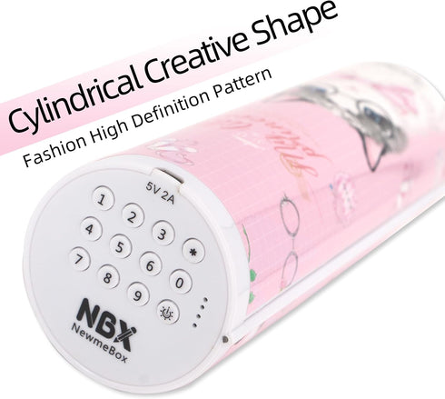 Lockable Pencil Case with Calculator, Standing Cylinder Shape, Multifunctional Password Lock Pen Box, Locking Desk Organizer, Cute Patterns for Gi...