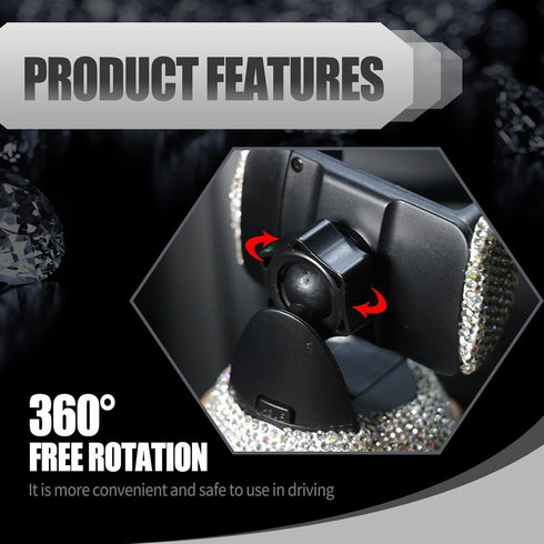 1 PC Bling Car Cell Phone Holder, 360° Adjustable Rhinestone Windshield Air Outlet Dashboard Multi-Function Holder, Strong Suction Cup Navigation ...