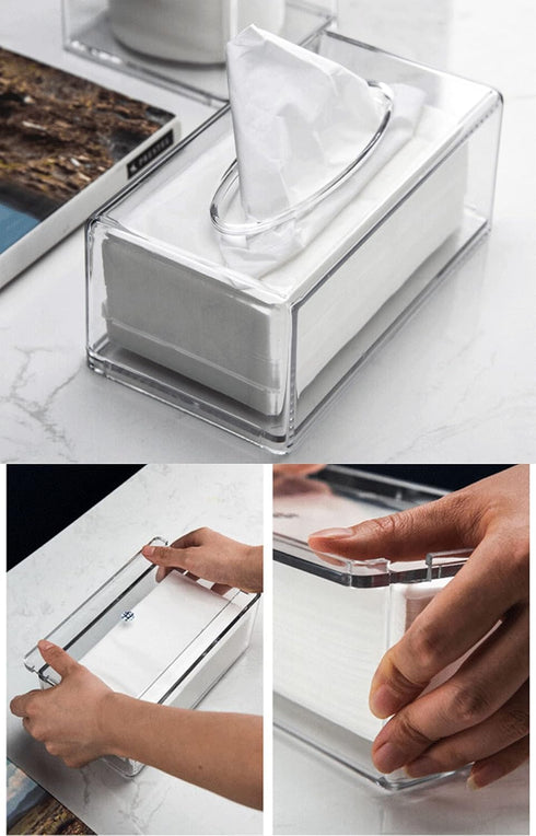 Cq acrylic Tissue Box Holder,Clear Tissue Box Cover Rectangle for Kleenex Tissue Cube Box,Napkin,Facial Tissue Dispenser Box Case for Countertop,B...