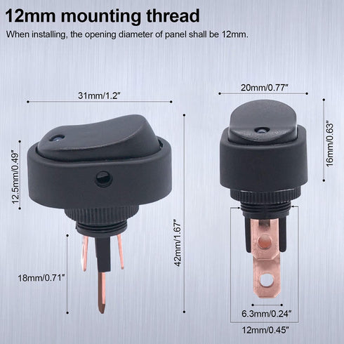 Twidec/5Pcs LED Lighted Rocker Switch Toggle 12V 30A SPST 3 Pin On-Off Blue Round Dot Switch for Car Boat Marine ASW-20D-BU...