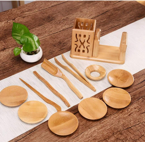 LeYin Bamboo Tea Tool Set, Chinese Gongfu Tea Ceremony Accessories, (Spoon, Needle, Clip, Scoop, Tray, Utensils Set)...