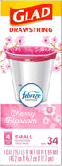 Glad Trash Bags, OdorShield Small Drawstring Garbage Bags, 4 Gallon Trash Bag, Febreze Cherry Blossom, 34 Count (Package May Vary)...