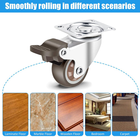 Nefish 1.5 Inch Caster Wheels Rubber Castor with Brake 360 Degree Rotation Top Plate Swivel Casters for Furniture, Table and Toolbox, 300 Pounds C...