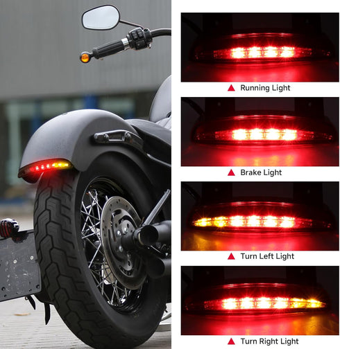 Motorcycle Chopped Rear Fender Edge LED Brake License Plate Tail Light Stop Running Light Turn Signal Lamp Compatible with Harley Sportster XL883N...
